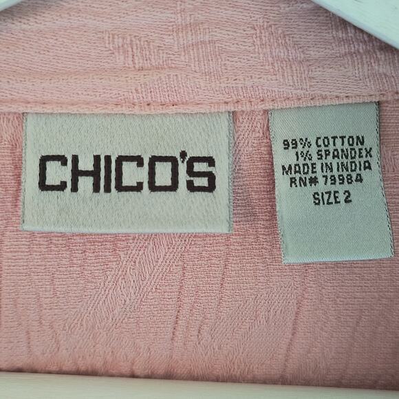 Chico's Blazer Women's Size 12 Pink Long sleeve Button Up Multi Pocket Crinkle - Picture 2 of 10
